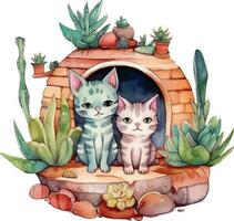 Katzen im ein Kaktus Haus Illustration vektor