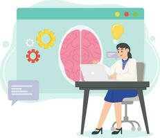 ein Frau präsentieren Intelligenz zu das Gehirn im künstlich Intelligenz Illustration vektor