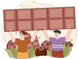 män och kvinnor fira värld choklad dag vektor