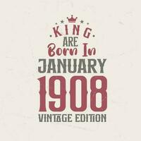 kung är född i januari 1908 årgång utgåva. kung är född i januari 1908 retro årgång födelsedag årgång utgåva vektor
