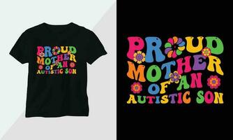 autism t-shirt design begrepp. Allt mönster är färgrik och skapas använder sig av band, pussel, kärlek, etc vektor