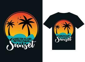 Schutz Insel retro Palme Sonnenuntergang Abbildungen zum druckfertig T-Shirts Design vektor