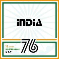 sechsundsiebzig 76 jahre indien unabhängigkeitstag, 15. august text in safranfarbenen zeichen mit indischen elementen auf farbigem hintergrund vektor
