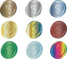 3d uppsättning design av en mynt med olika texturer vektor