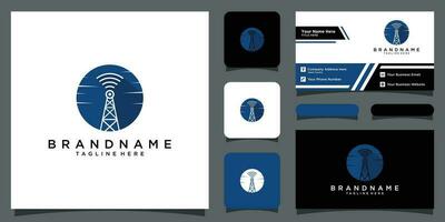 Turm Signal Symbol Vorlage, Radio Antenne, Rundfunk- Turm, mit Geschäft Karte Design Prämie Vektor