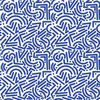 Blau Linie Gekritzel nahtlos Muster, kreativ minimalistisch Stil abstrakt Hintergrund mit Basic Formen vektor