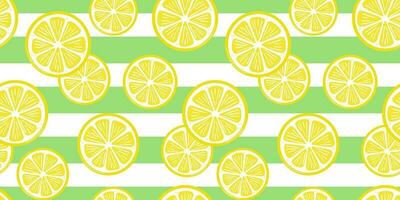 citron- skivor vektor bakgrund med grön Ränder, sömlös mönster