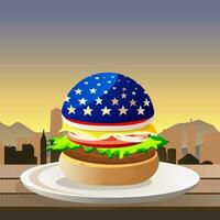 amerikanisch Burger mit das Stadt von Neu York wie ein Hintergrund vektor