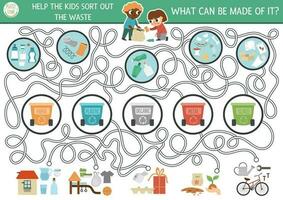 ökologisch Matze zum Kinder mit Kinder Sortierung aus das Müll. Erde Tag Vorschule Aktivität. Null Abfall Labyrinth Spiel mit Müll Recycling Konzept. Was können Sein gemacht von Abfall vektor