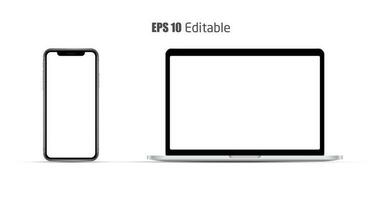 realistisk smartphone och bärbar dator falsk upp på vit bakgrund vektor