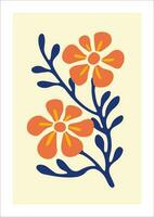 Hand gezeichnet Vektor abstrakt Blumen- Illustration mit Orange Blumen auf Gelb Hintergrund.