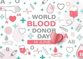 Symbol für Medizin und Blutspende mit Wortlaut des Weltblutspendetages auf weißem Hintergrund. Plakatkampagne im flachen Stil der Ikone und im Vektordesign. vektor