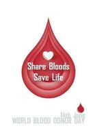 rot Blut Tröpfchen im Papier Schnitt aus Stil mit Slogan und das Tag, Welt Blut Spender Tag Beschriftung isolieren auf Weiß Hintergrund. Poster von Welt Blut Spender Tage Kampagne im Vektor Design