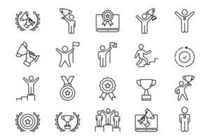 Erfolg einstellen Symbol. enthält Champion Symbol, Gewinner, Sieg, Erfolg, halt Trophäe, Kränze, Feier, und mehr. Linie Symbol Stil Design. einfach Vektor Design editierbar