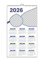 Mauer Kalender 2026, Mauer Kalender Design Vorlage zum 2026, minimalistisch, sauber, und elegant Design Kalender zum 2026, Wand Kalender Vorlage Design vektor