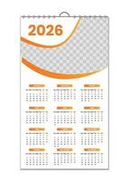 Mauer Kalender 2026, Mauer Kalender Design Vorlage zum 2026, minimalistisch, sauber, und elegant Design Kalender zum 2026, Wand Kalender Vorlage Design vektor