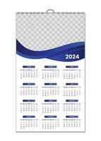 Mauer Kalender 2024, Mauer Kalender Design Vorlage zum 2024, minimalistisch, sauber, und elegant Design Kalender zum 2024, Wand Kalender Vorlage Design vektor