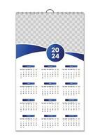 Mauer Kalender 2024, Mauer Kalender Design Vorlage zum 2024, minimalistisch, sauber, und elegant Design Kalender zum 2024, Wand Kalender Vorlage Design vektor