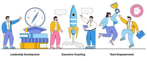 ledarskap utveckling, verkställande coachning, team bemyndigande begrepp med karaktär. ledarskap förträfflighet abstrakt vektor illustration uppsättning. inspirerande syn, mentorskap, organisatoriska tillväxt
