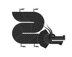abstrakt geometrisch Chinesisch Drachen Tierkreis schwarz Symbol mit Kunst linear Muster. asiatisch heilig Bauhaus Stil modern gestalten Symbol Design von Güte und Leistung. japanisch uralt Tier Vektor Illustration
