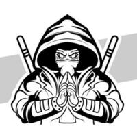 schwarz und Weiß Ninja Konzept Stil zum Abzeichen, Emblem und T-Shirt Drucken und Tätowierungen Ninja Illustration vektor