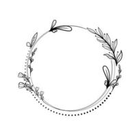 botanisch Kreis rahmen. Hand gezeichnet runden Linie Grenze, Blätter und Blumen, Hochzeit Einladung und Karten, Logo Design und Plakate Vorlage vektor