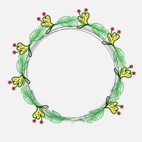 Hand gezeichnet Blumen- Frames mit Blumen, Ast und Blätter botanisch Gliederung Grenzen. Vektor Illustration zum Etiketten, branding Geschäft Identität, Hochzeit Einladung