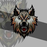 huvud av en arg Varg maskot sport logotyp design. Varg djur- maskot huvud vektor illustration logotyp. Varg huvud emblem design för esports team. karaktär för sport och gaming logotyp begrepp.