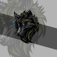 Kopf von ein wütend Wolf Maskottchen Sport Logo Design. Wolf Tier Maskottchen Kopf Vektor Illustration Logo. Wolf Kopf Emblem Design zum Esport Team. Charakter zum Sport und Spielen Logo Konzept.