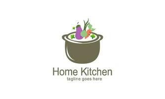 Hem kök logotyp med pott full av friska grönsaker och vitaminer logotyp vektor