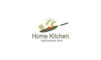 Hem kök logotyp med pott full av friska grönsaker och vitaminer logotyp vektor