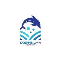 Design Logo Delfin mit Wasser Silhouette Stil Vektor Illustration