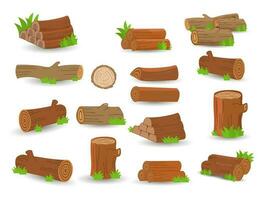 Karikatur Holz Protokolle Illustration Vektor, hölzern zum Camping Lagerfeuer. Stämme und Bretter Satz. hölzern Lagerfeuer, Protokolle Holz Holz Protokolle und Baum Stämme, Sammlung mit Weiß Hintergrund. vektor