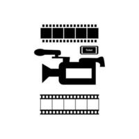 schwarz und Weiß Kino Film Element mit Clip Kunst Vektor Symbol. Film Studio Gebäude Innere Vektor eben Illustration. schwarz runden Film und Prämie Vektor einstellen mit Weiß Hintergrund.