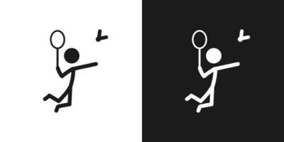 spielen Badminton Symbol Piktogramm Vektor Design. Stock Zahl Mann Badminton Spieler springen Smash Vektor Symbol Zeichen Symbol Piktogramm