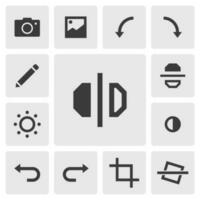 Flip horizontal Symbol Vektor Design. einfach einstellen von Foto Editor App Symbole Silhouette, solide schwarz Symbol. Telefon Anwendung Symbole Konzept. horizontal drehen, bearbeiten, Ernte, drehen, Neigung, rückgängig machen, wiederholen Symbole