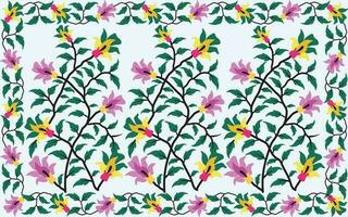 Vektor Illustration von ein nahtlos Blumen- Muster mit Tantuja Textil- drucken Design. Blume Blätter, Blumen- Blumensträuße, Zeichnung Illustration