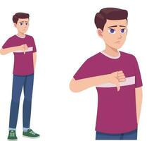 män eller pojke tummen ner motvilja och besviken uttryck utgör tecknad serie illustration vektor