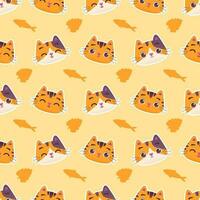 süß bunt Katze Kätzchen mit Fisch und Katzenminze nahtlos Muster Illustration vektor
