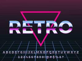 3d retro Jahrgang Digital metallisch Neon- Text bewirken vektor