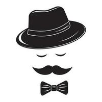 ein Symbol von ein Gentleman. Hut. Schnurrbart. Vektor Symbol von ein Unbekannt Mann mit ein Schnurrbart, Hut, Brille. das Abzeichen von ein Inspektor oder Detektiv.