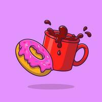 Krapfen und Kaffee Karikatur Vektor Symbol Illustration Essen und trinken Symbol Konzept isoliert Prämie Vektor. eben Karikatur Stil