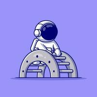 söt astronaut spela leksak stege tecknad serie vektor ikon illustration. vetenskap teknologi ikon begrepp isolerat premie vektor. platt tecknad serie stil