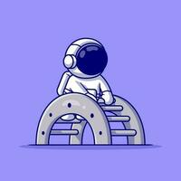 süß Astronaut abspielen Spielzeug Leiter Karikatur Vektor Symbol Illustration. Wissenschaft Technologie Symbol Konzept isoliert Prämie Vektor. eben Karikatur Stil