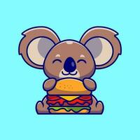 söt koala äter burger tecknad serie vektor ikon illustration. djur- mat ikon begrepp isolerat premie vektor. platt tecknad serie stil