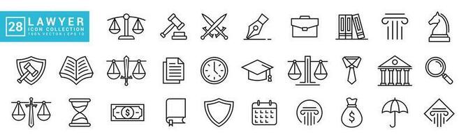 Sammlung von Rechtsanwalt, Gerechtigkeit, Strategie, Sicherheit, editierbar und der Größe veränderbar Vektor Symbole eps 10.
