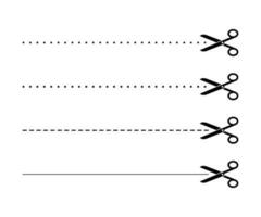 schwarz öffnen Schere mit Schnitt Linien Vektor Symbol. Schere Linie Schnitt Silhouette einstellen Sammlung auf Weiß Hintergrund