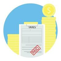 Steuern bezahlt Symbol. Besteuerung wirtschaftlich, Buchhaltung Einkommen finanziell. Vektor Illustration