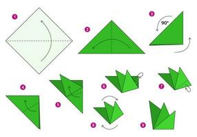 gräs origami schema handledning rör på sig modell. origami för ungar. steg förbi steg på vilket sätt till göra en söt origami växt. vektor illustration.