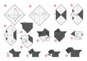 skott terrier origami schema handledning rör på sig modell. origami för ungar. steg förbi steg på vilket sätt till göra en söt origami hund. vektor illustration.